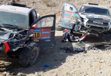 Freak accident: Toyota Hilux teammates in severe head-on collision at Dakar Rally