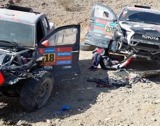 Freak accident: Toyota Hilux teammates in severe head-on collision at Dakar Rally
