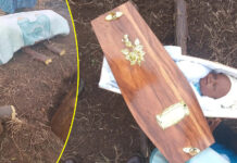 Drama as money-loving woman fakes pregnancy, tricks ex-boyfriend into planning funeral for a doll thinking it's their dead baby (SEE PICS)