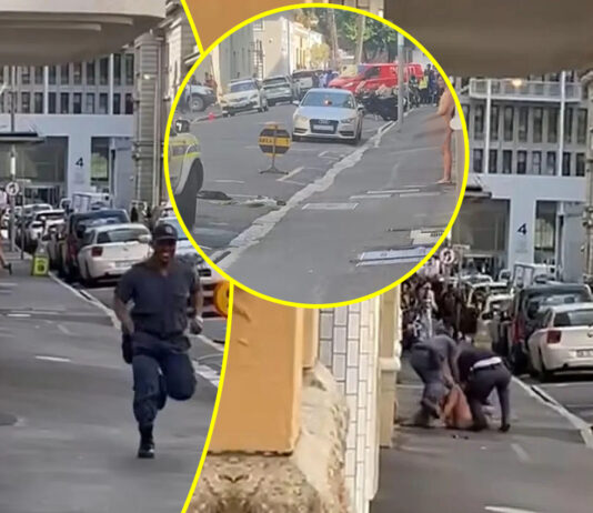 Chaos as stark naked gunman fires multiple gunshots outside Cape Town High Court after disarming a police officer (WATCH VIDEO)